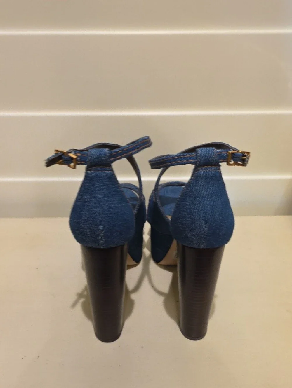 New Denim Blue Crisscross Platform Sandals - Unbranded